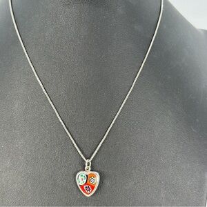 Vintage Millefiori Heart Necklace Italian 925 Sterling Silver Box Chain Red Blue